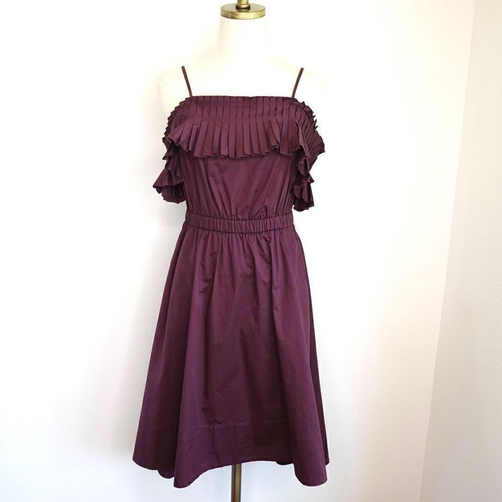 Tibi Burgundy Poplin Off Shoulder Dress Size 2